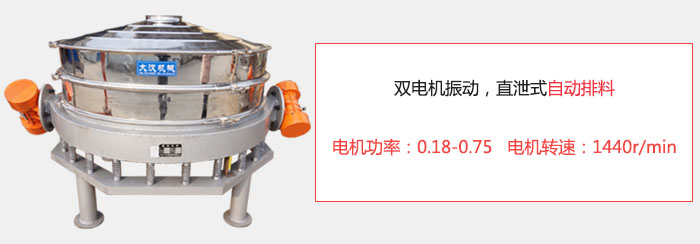 雙電機振動，直泄式自動排料電機功率：0.18-0.75   電機轉速：1440r/min。